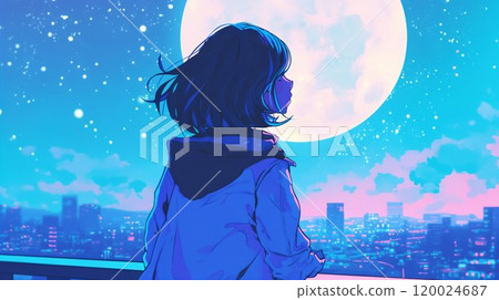 Girl watching the moon Girl watching the moon 120024687