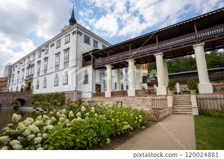 Historical Lysice Castle, iconic landmark in Lysice town, South Moravia, Czech Republic. 120024881