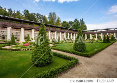 Historical Lysice Castle, iconic landmark in Lysice town, South Moravia, Czech Republic. 120024882