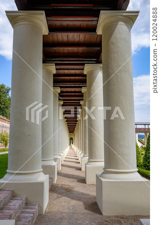 Historical Lysice Castle, iconic landmark in Lysice town, South Moravia, Czech Republic. 120024888