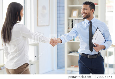 Happy, business people and clipboard with handshake in office for hiring, opportunity and collaboration. Corporate, Human Resources and hand gesture in deal for recruitment, onboarding and agreement Happy, business people and clipboard with handshake in office for hiring, opportunity and collaboration. Corporate, Human Resources and hand gesture in deal for recruitment, onboarding and agreement 120025463