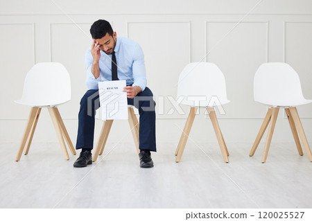Recruitment, stress or businessman with resume in waiting room or job interview, opportunity or meeting at hr office. Hiring, anxiety or employee with onboarding, fear or overthinking cv mistake Recruitment, stress or businessman with resume in waiting room or job interview, opportunity or meeting at hr office. Hiring, anxiety or employee with onboarding, fear or overthinking cv mistake 120025527