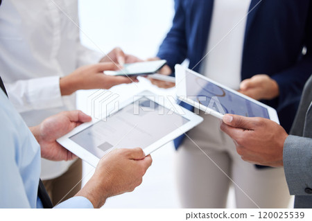 Meeting, hands and business people with tablet in office for information, communication or collaboration. Discussion, corporate and quality control team for planning, feedback or project ideas Meeting, hands and business people with tablet in office for information, communication or collaboration. Discussion, corporate and quality control team for planning, feedback or project ideas 120025539