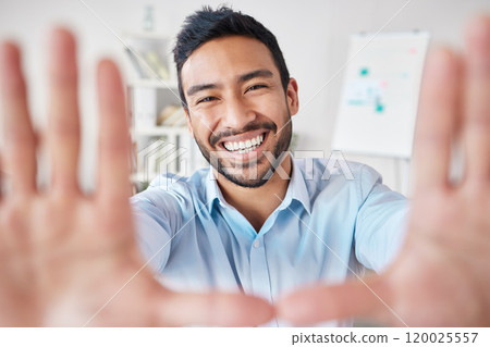 Face, selfie and smile with business man in office for social media, status update or profile picture. Happy, photograph and portrait with professional employee in agency or company workplace Face, selfie and smile with business man in office for social media, status update or profile picture. Happy, photograph and portrait with professional employee in agency or company workplace 120025557
