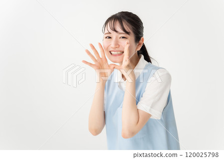 圍裙的女人，保育員，護理人員，大喊大叫 120025798