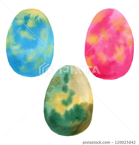 Set of three dragon eggs. Watercolor illustration on white background. For baby shower design, postcard, wrapping, invitations, cards, posters 120025842