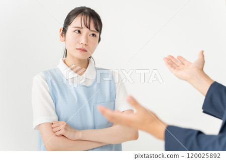 Woman in apron, nursery teacher, caregiver, complaint 120025892