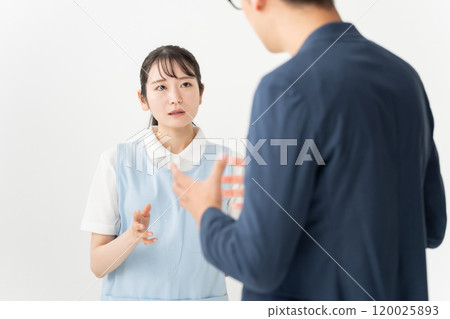 Woman in apron, nursery teacher, caregiver, complaint 120025893