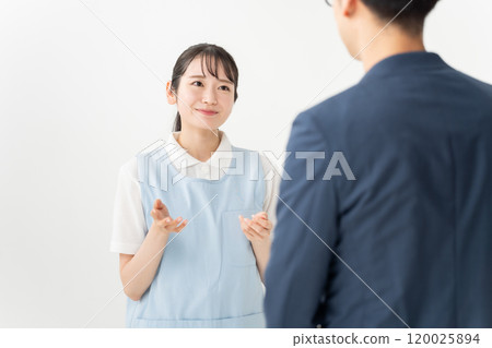 Woman in apron, nursery teacher, caregiver, complaint 120025894