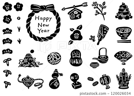 Cute stamp-style illustrations for New Year's 120026034
