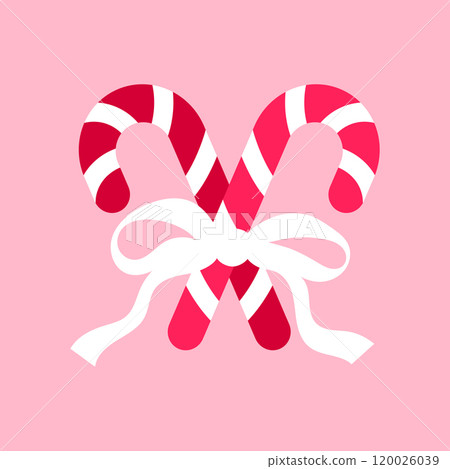 Candy canes tied with a bow. Christmas flirty illustration. Coquette core print Candy canes tied with a bow. Christmas flirty illustration. Coquette core print 120026039