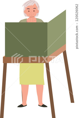 Senior Woman in Voting Booth. Elderly Citizen Exercising Rights 120026062