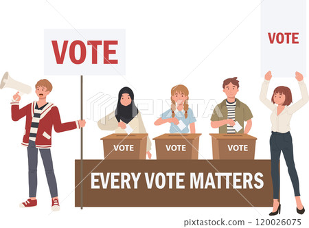 Young Diverse Group Voting. Every Vote Matters Concept Young Diverse Group Voting. Every Vote Matters Concept 120026075