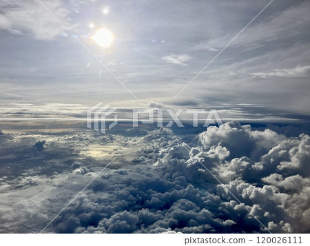Sea of clouds seen from an airplane: Sea, clouds, sky and sun 2 120026111