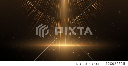 Abstract elegant gold glowing line with lighting effect sparkle on black background. 120026226