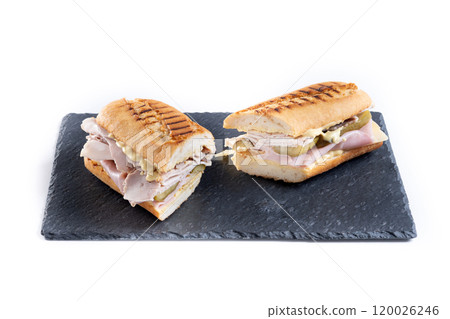 Traditional Cuban sandwich isolated on white background Traditional Cuban sandwich isolated on white background 120026246