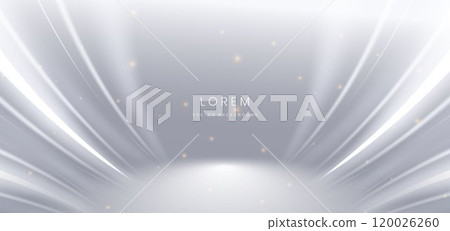 Abstract white cuve ray on grey background. with lighting effect sparkle. For product design. 120026260