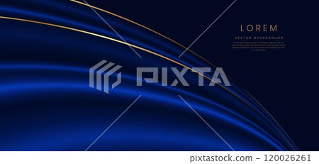 Abstract elegant blue curve and gold line with lighting effect sparkle on blue background. 120026261