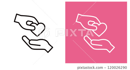 Icon set of hands passing a heart representing love _ thick line Icon set of hands passing a heart representing love _ thick line 120026290
