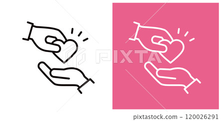 Icon set of hands passing a heart representing love _ Thick line _ Surprise Icon set of hands passing a heart representing love _ Thick line _ Surprise 120026291