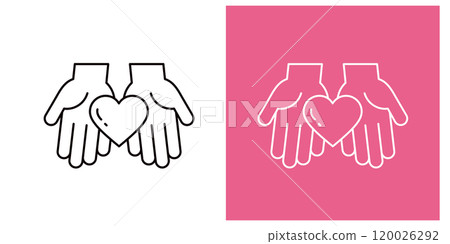 Icon set of hands handing over a heart _ thin line _ palm _ editable 120026292
