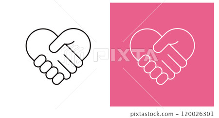 Simple icon set of handshake in heart shape _ thin line _ editable 120026301