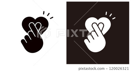 Small heart and finger heart black and white icon set _ silhouette _ favorite Small heart and finger heart black and white icon set _ silhouette _ favorite 120026321