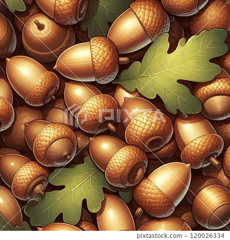 Illustration of many acorns 120026334