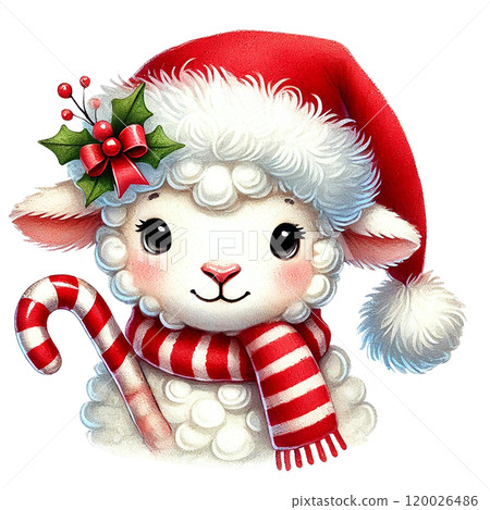 Cute Christmas sheep with festive accessories Cartoon illustration for Christmas. 120026486