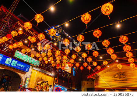 Taiwan Jiufen main street at night 120026873