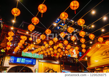 Taiwan Jiufen main street at night 120026875