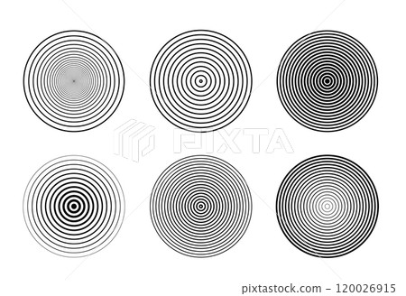 Circular concentric circles vector set. Radial line signal, sonar wave, geometric icon 120026915