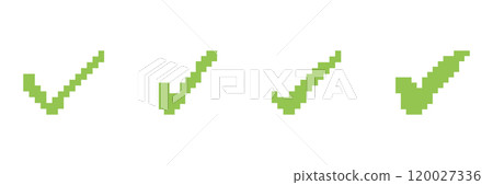 Pixel Art Green Check Marks Set in Various Shapes. Validation and Confirmation Symbol Collection. Success and Approval Sign. Isolated Vector Illustration Pixel Art Green Check Marks Set in Various Shapes. Validation and Confirmation Symbol Collection. Success and Approval Sign. Isolated Vector Illustration 120027336