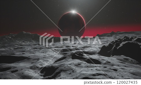 Abstract futuristic lunar landscape under a starry sky, sci-fi background. Generative AI 120027435