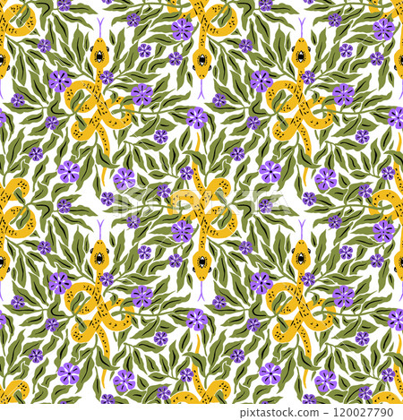Seamless pattern with mystic floral snakes 120027790