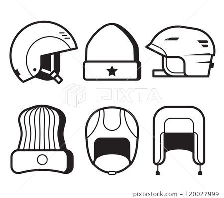 Winter Sports Hats and Helmets in Line Art 120027999