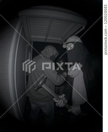 Illegal part-time job, perpetrator, house, burglary, security camera, infrared camera, image, monochrome 120028085