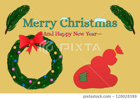 Christmas Wreath and Gift Bag Illustration 120028399