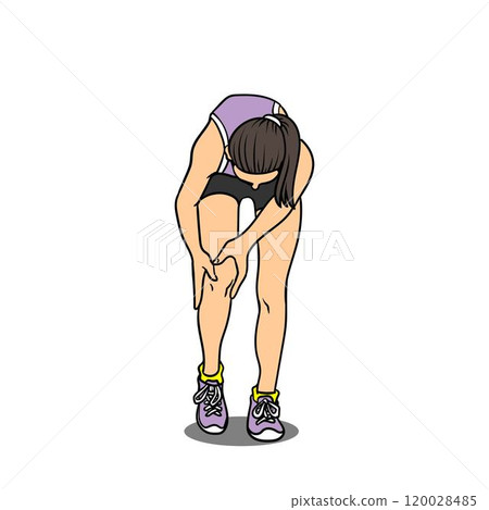 Women exercising and having knee pain vector Women exercising and having knee pain vector 120028485