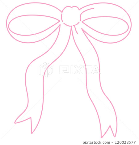 Pink bow or ribbon outline for decoration, colouring book, art, painting, tattoo, patch, brooch, fabric print, breast cancer awareness campaign, logo, icon, sign, symbol, fashion, accessory, women 120028577