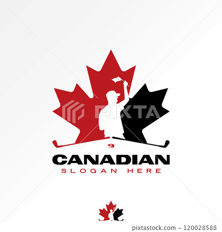 Logo design graphic concept creative premium vector stock graphic cadanian maple man daddy hat raise flag hockey stick ball to sport artist tournament 120028588