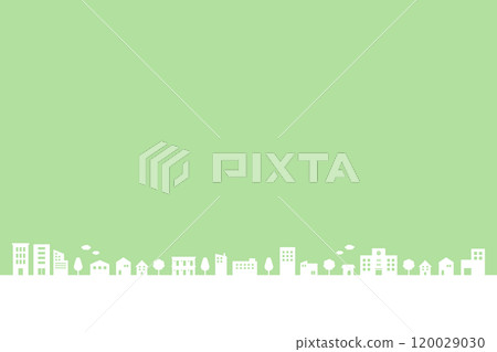 城市景觀白色剪影綠色背景複製空間 120029030