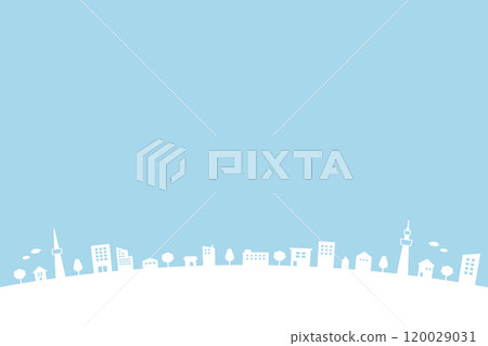 Cityscape, white silhouette, blue background, copy space 120029031