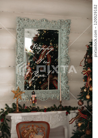 Beautiful Christmas decor. Decorating a room on a Beautiful Christmas decor. Decorating a room on a 120029182