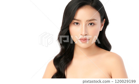 Beautiful young asian woman with clean fresh skin on white background, Face care, Facial treatment, Cosmetology, beauty and spa, Asian women portrait. 120029199