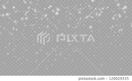 Realistic falling snow with snowflakes and clouds. Vector heavy snowfall, snowflakes in different shapes and forms. Many white cold flake elements on transparent background. Realistic falling snow with snowflakes and clouds. Vector heavy snowfall, snowflakes in different shapes and forms. Many white cold flake elements on transparent background. 120029335