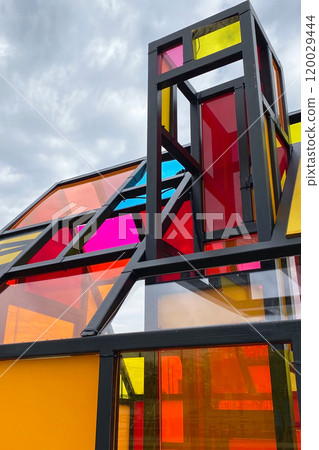 Geometric colored glass sculpture, colorful modern architecture, contemporary art 120029444