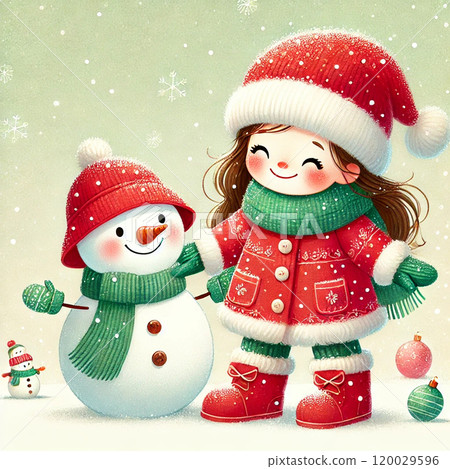 Snowman and girl Snowman and girl 120029596