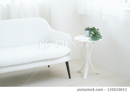 White interior with sofa and table 120029652