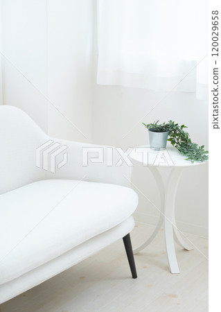 White interior with sofa and table 120029658